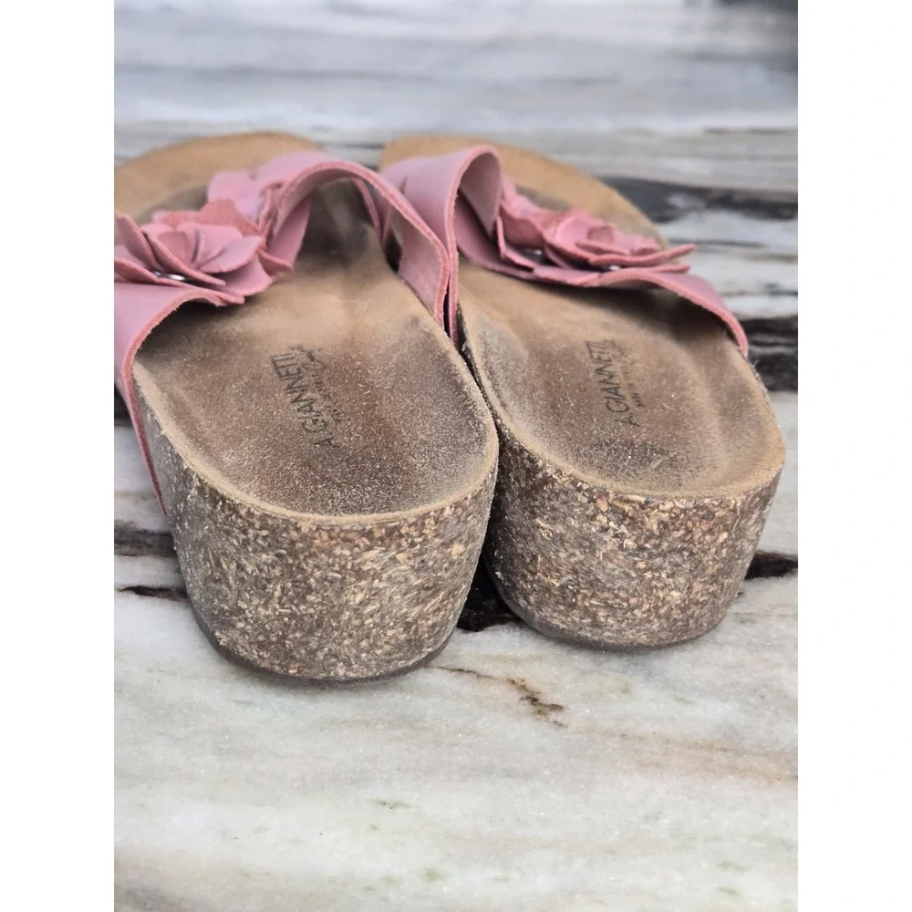 A. Giannetti Comfort Sandals Rose Pink Flower Leather Slides 9 Beach‎ Summer